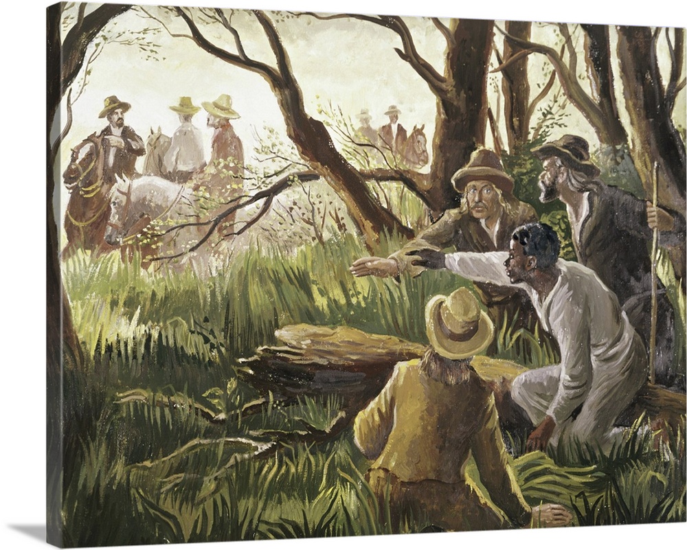 The Underground Railroad Aids with a Runaway Slave (oil on canvas) by Davies, John (20th century); Private Collection; (ad...