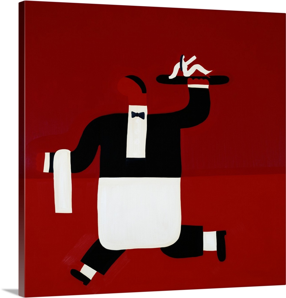 Contemporary painting of a server holding a plate.