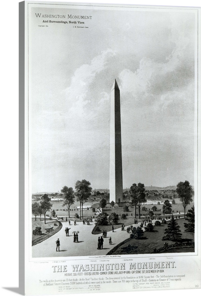The Washington Monument and Surroundings, North View (originally litho) (black and white photo), American School, (19th ce...
