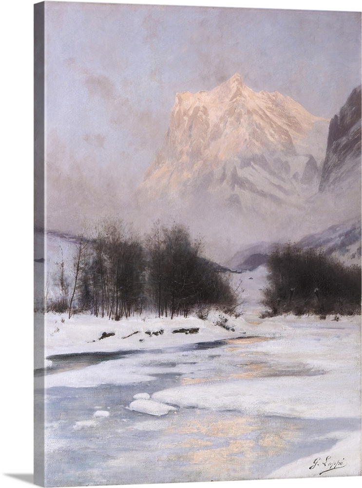 The Wetterhorn in Winter seen from Grindelwald, oil on canvas.  By Gabriel Loppe (1825-1913).