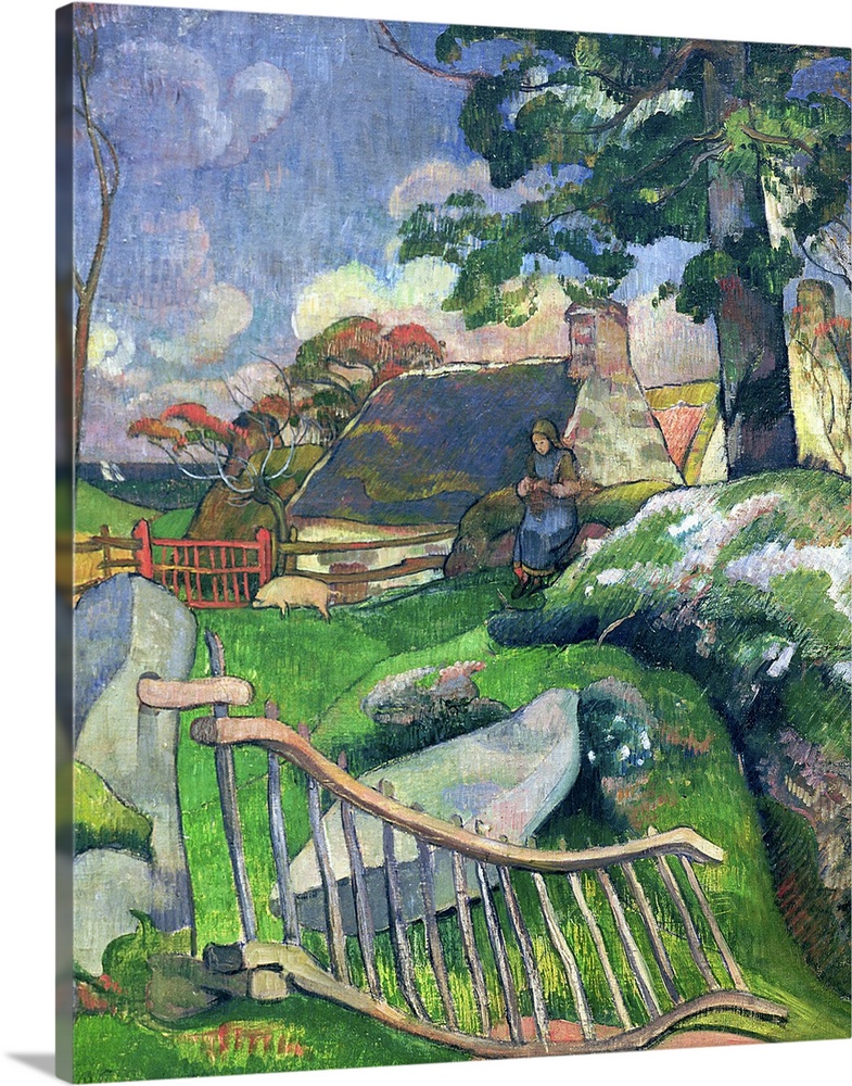 XIR37631 The Wooden Gate or, The Pig Keeper, 1889 (oil on canvas)  by Gauguin, Paul (1848-1903); 92.5x73 cm; Private Colle...