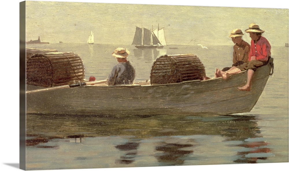 Three Boys in a Dory, 1873 (oil on panel) by Homer, Winslow (1836-1910)