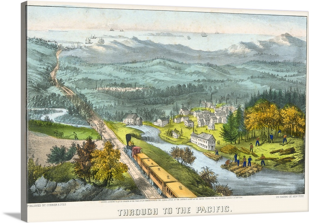 Through to the Pacific, 1870 (originally hand-coloured lithograph) by Currier, N. (1813-88) and Ives, J.M. (1824-95)