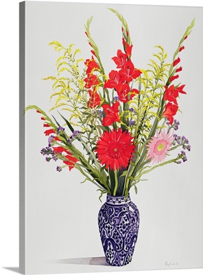 Tiger Lilies, Gladioli, and Scabious in a Blue Moroccan Vase