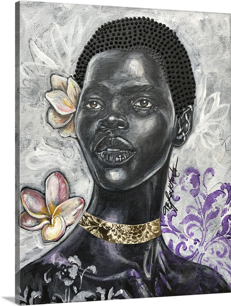 Touched by the sun, 2020. (Originally mixed media on canvas.) Inspiring woman brings strength and growth.