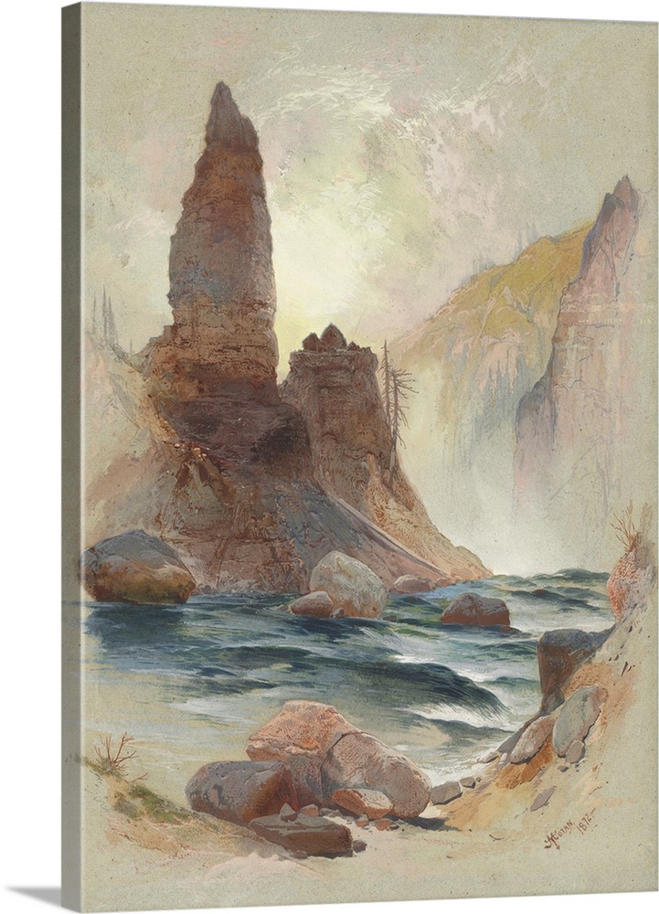 Tower at Tower Falls, Yellowstone, 1872, watercolour and gouache over graphite.  By Thomas Moran (1837-1926).