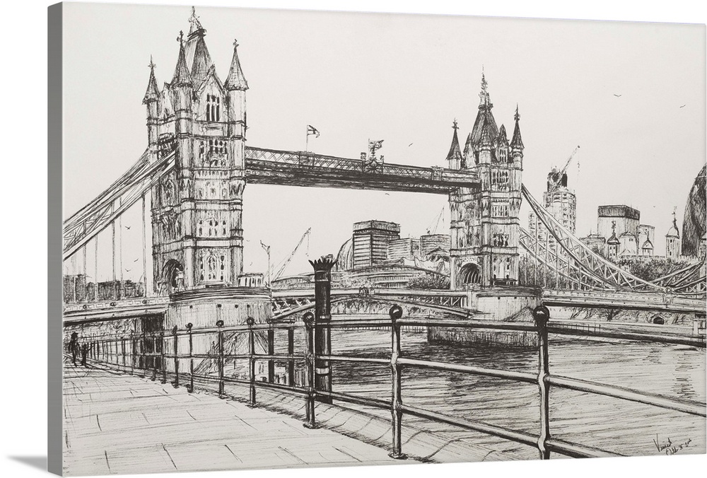 Contemporary artwork of a the Tower Bridge in London.