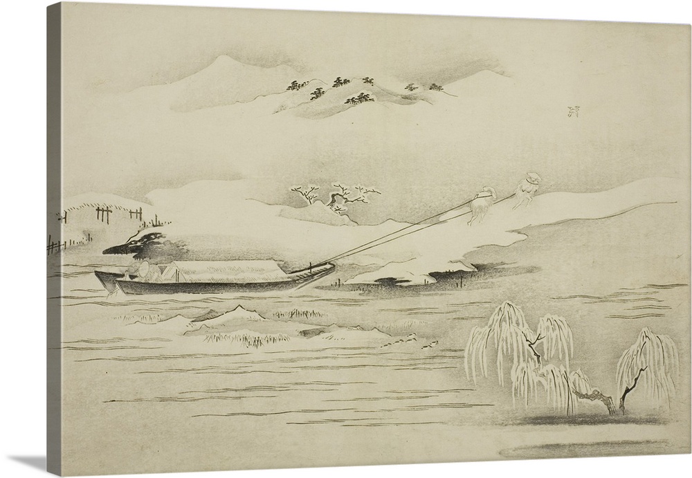 Towing a Barge in the Snow, from the album The Silver World, 1790, woodblock print.