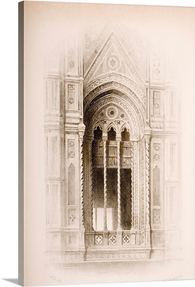 Florence Italy. Tracery from the Campanile of Giotto. Artist John Ruskin. Engraver J.C. Armytage. From The Seven Lamps of ...