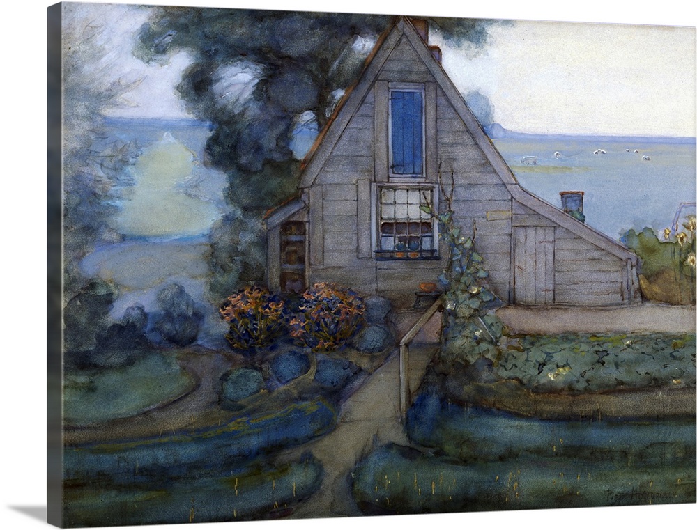 Triangulated Farmhouse Facade with Polder in Blue, c.1900 (originally w/c and gouache on paper) by Mondrian, Piet (1872-1944)