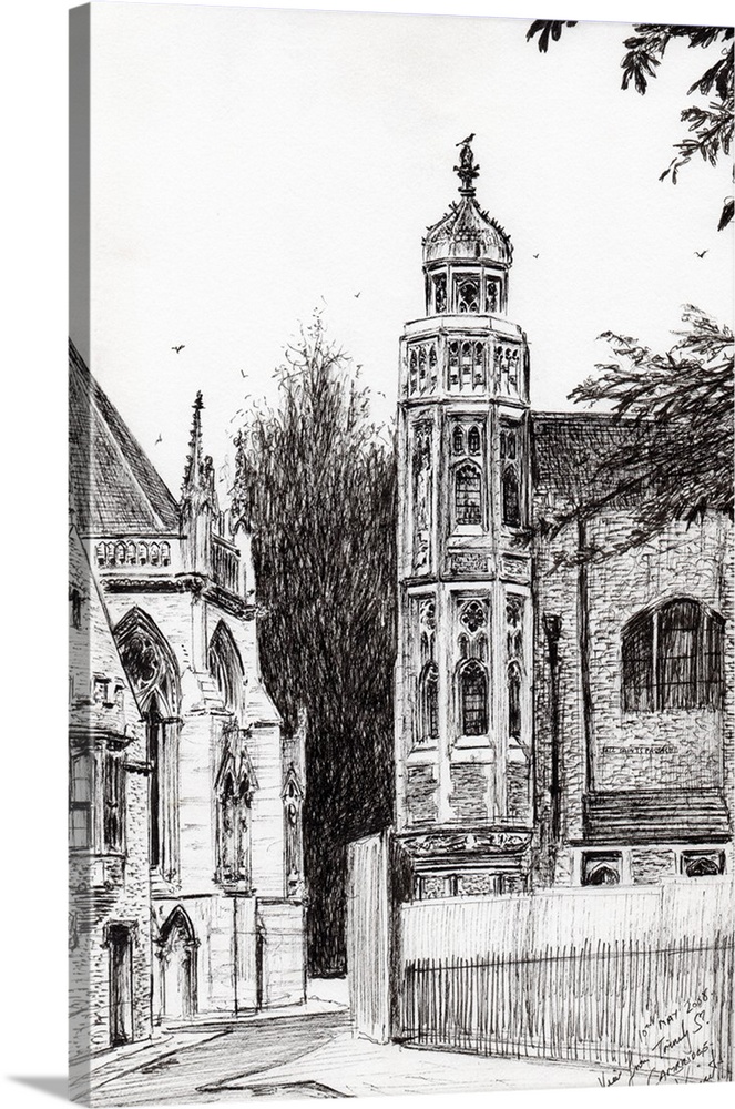 Trinity Street, Cambridge, 2008, ink on paper.  By Vincent Alexander Booth.