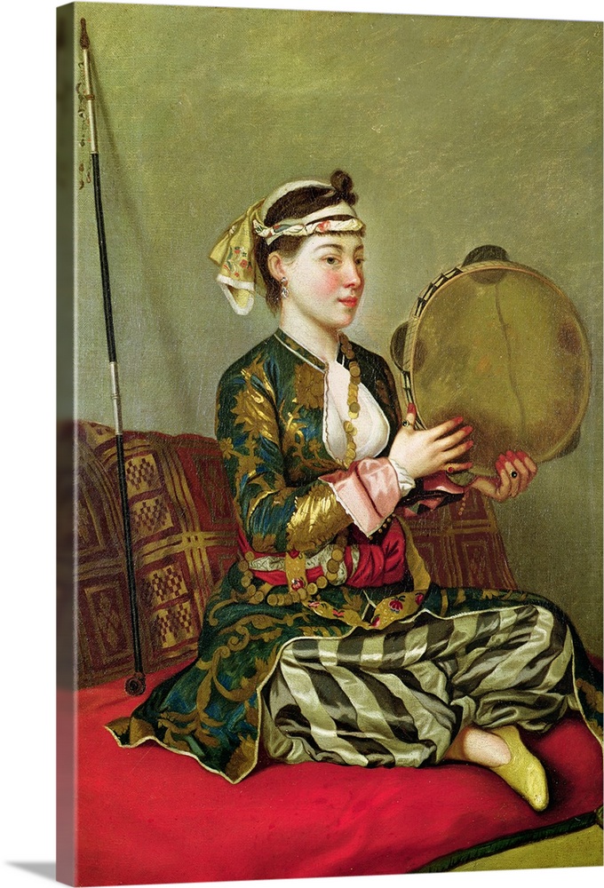 XIR77969 Turkish Woman with a Tambourine (oil on canvas)  by Liotard, Jean-Etienne (1702-89); Musee d'Art et d'Histoire, G...