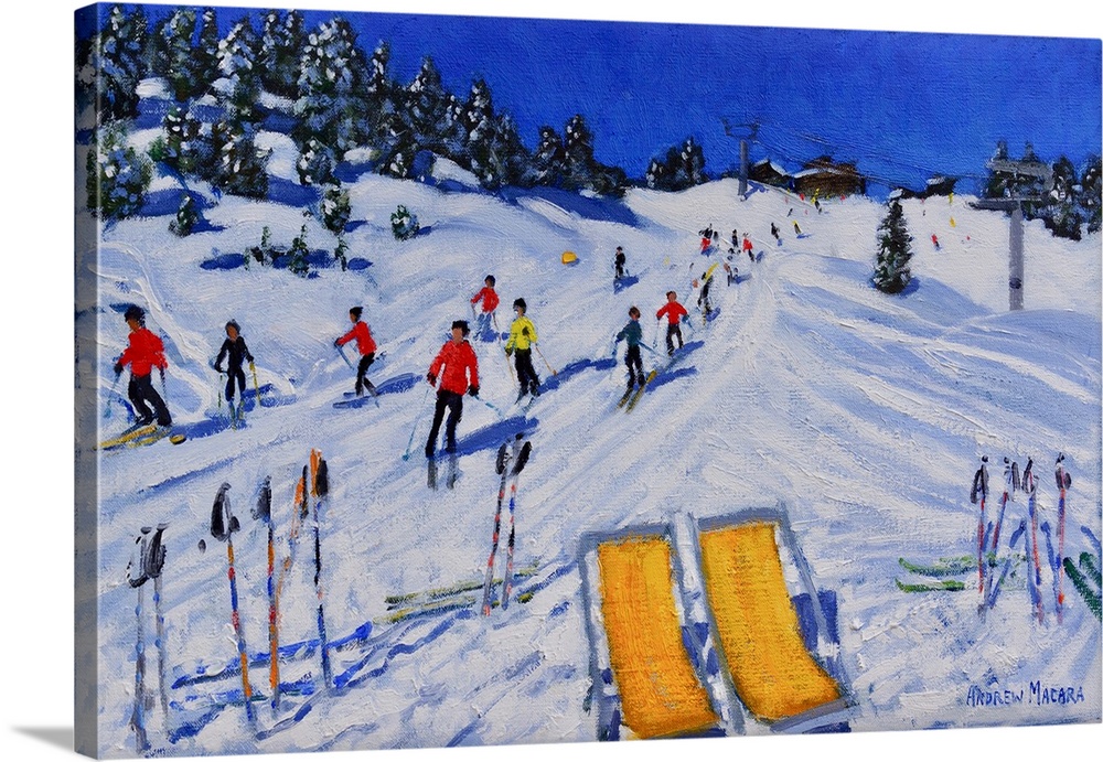 Two deckchairs, Val Gardena, Italy, 2018 (originally oil on canvas) by Macara, Andrew
