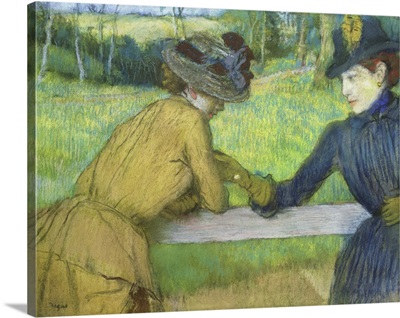 Two Women Leaning On A Gate