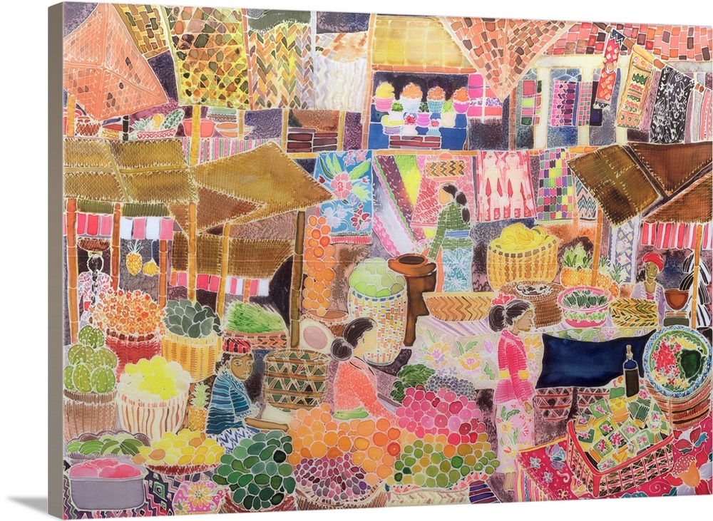 Contemporary painting of an open air market in Indonesia.