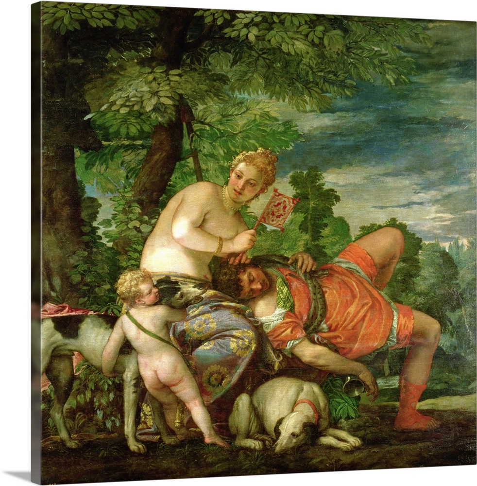 XJL38598 Venus and Adonis, 1580 (oil on canvas) (see 146961 for detail)  by Veronese, (Paolo Caliari) (1528-88); 155x191 c...