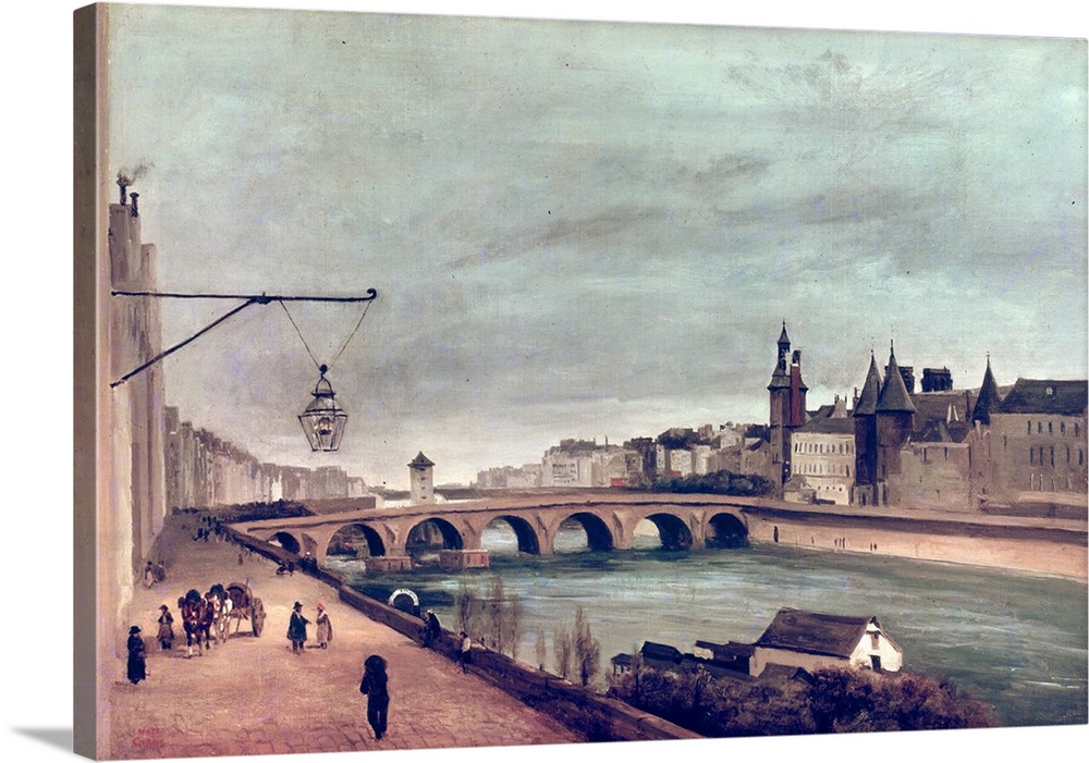 XIR220937 View of the Pont au Change from Quai de Gesvres, Summer 1830 (oil on canvas) by Corot, Jean Baptiste Camille (17...