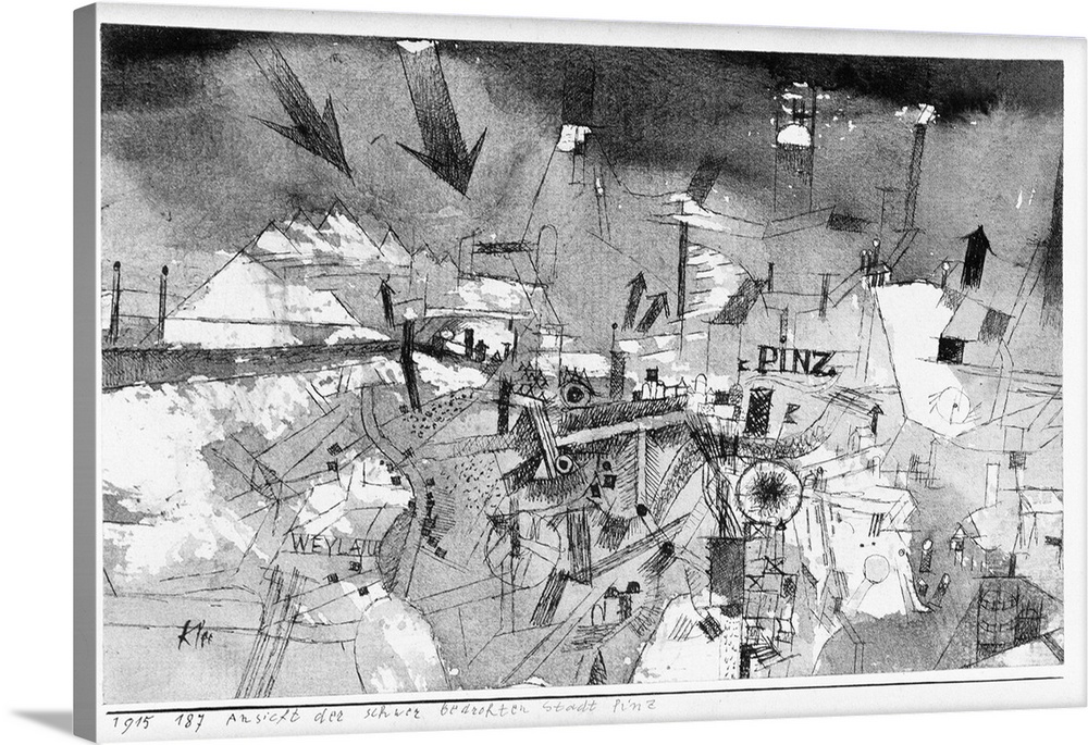 View of the severely threatened city of Pintz, 1915 (no 187) (originally pen and w/c on paper on cardboard) by Klee, Paul ...