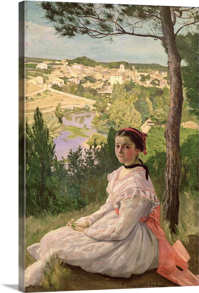 XIR33699 View of the village, Castelnau, 1868 (oil on canvas)  by Bazille, Jean Frederic (1841-70); 130x89 cm; Musee Fabre...