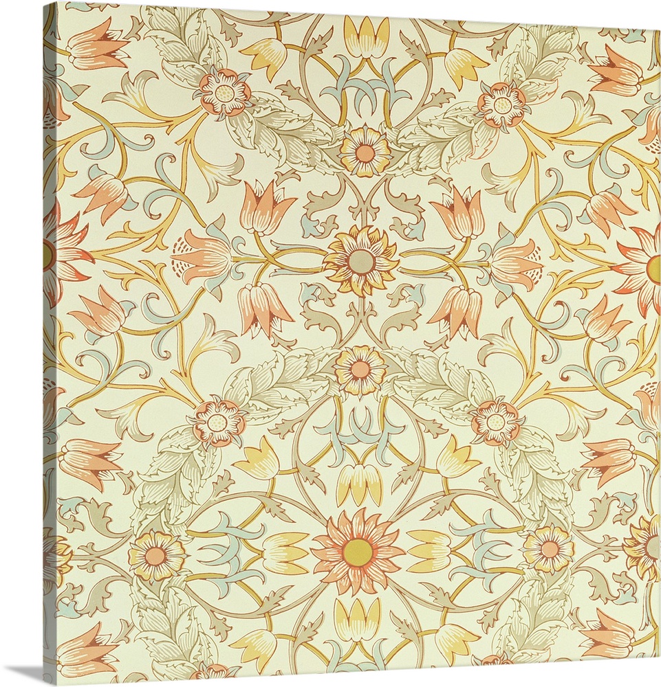 Wallpaper with a floral design of lilies enclosed by roses