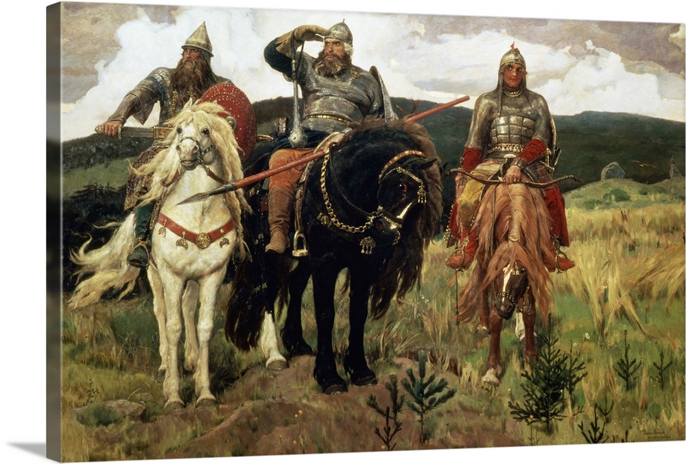 XIR56490 Epic Heroes (oil on canvas); by Vasnetsov, Victor Mikhailovich (1848-1926); Tretyakov Gallery, Moscow, Russia; Ru...