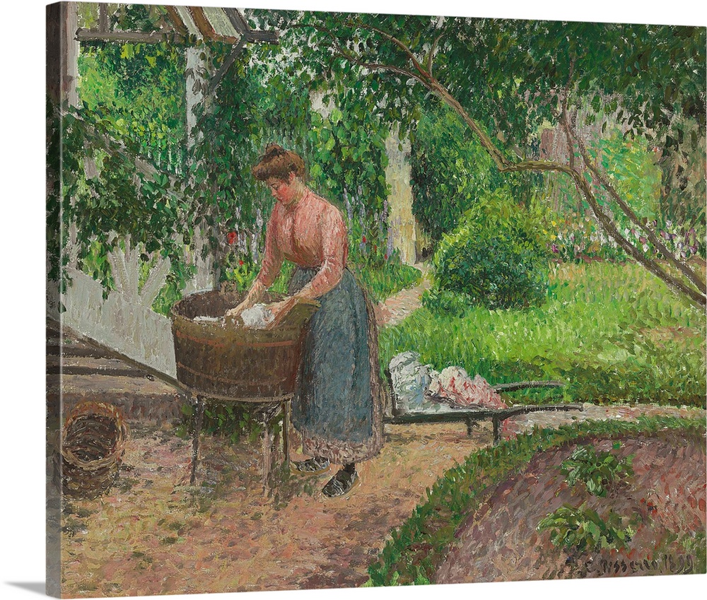 Washerwoman in the garden of Eragny, 1899 (originally oil on canvas) by Pissarro, Camille (1830-1903)