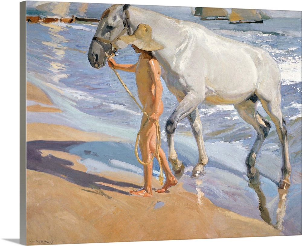 Washing the Horse, 1909, oil on canvas.  By Joaquin Sorolla y Bastida (1863-1923).