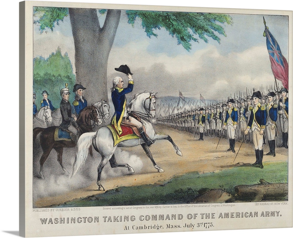Washington taking command of the American Army at Cambridge, Massachusetts on 3 July 1775, 1876 (originally hand-coloured ...