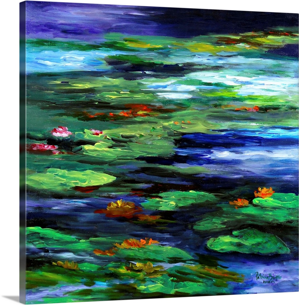 Contemporary painting of a pond with water lilies.