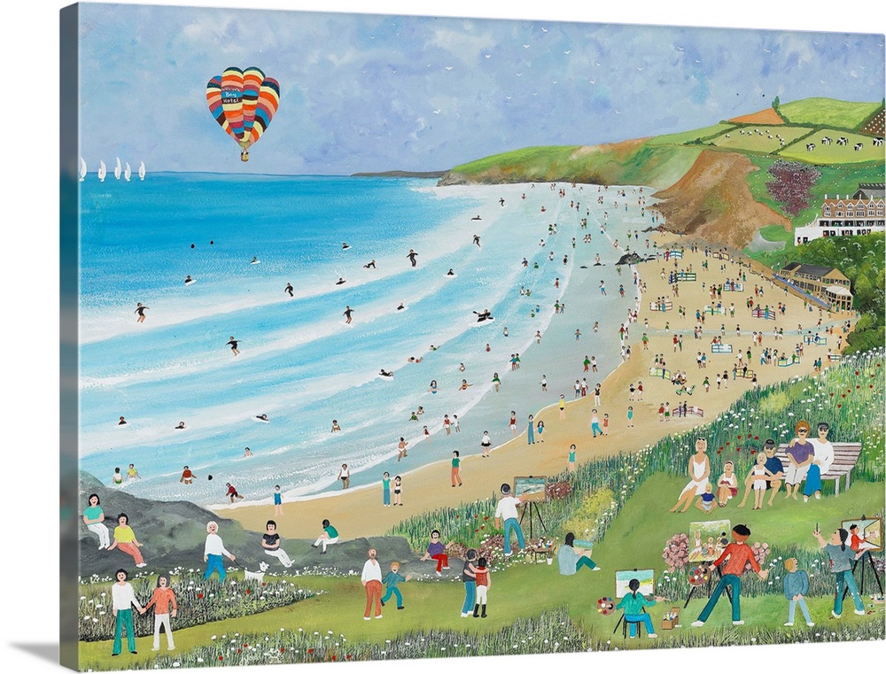 Contemporary artwork of a coastal beach scene.