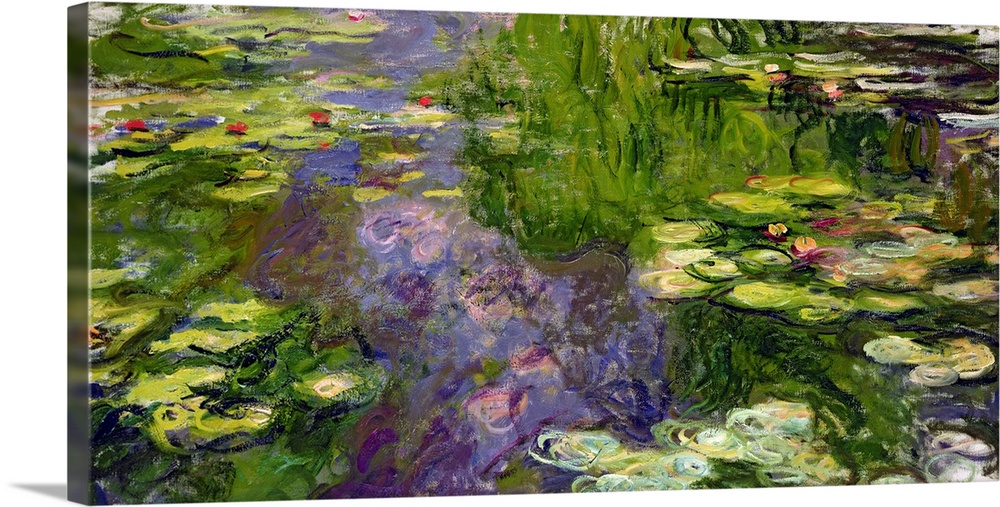 Large classic oil on canvas painting of water lilies.  The texture of the brush strokes give this piece added depth.
