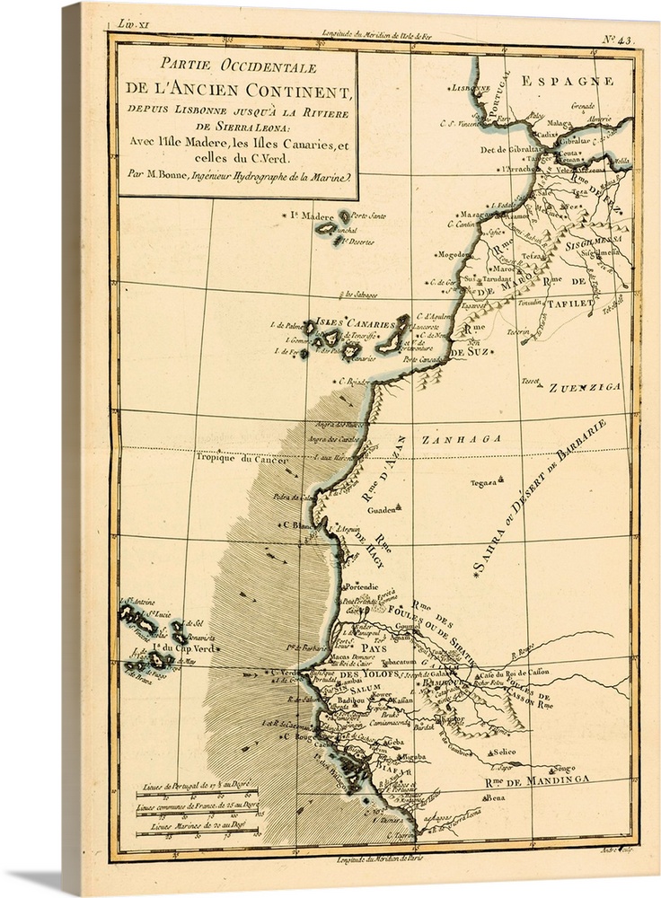 Map of West Africa circa.1760. From .Atlas de Toutes Les Parties Connues du Globe Terrestre . by Cartographer Rigobert Bon...