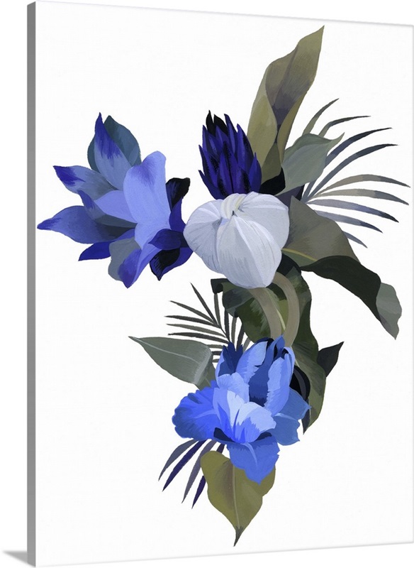 White Flowers And Light Blue Flowers Wall Art, Canvas Prints, Framed