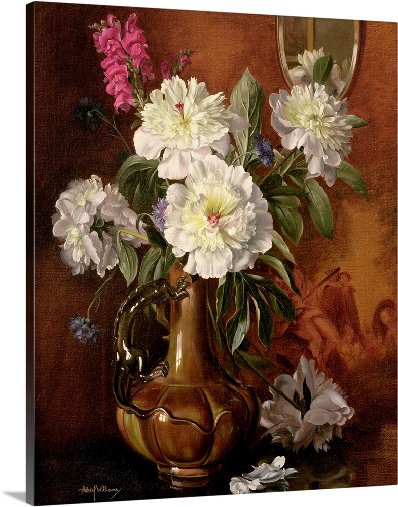 White Peonies in a Glazed Victorian Vase