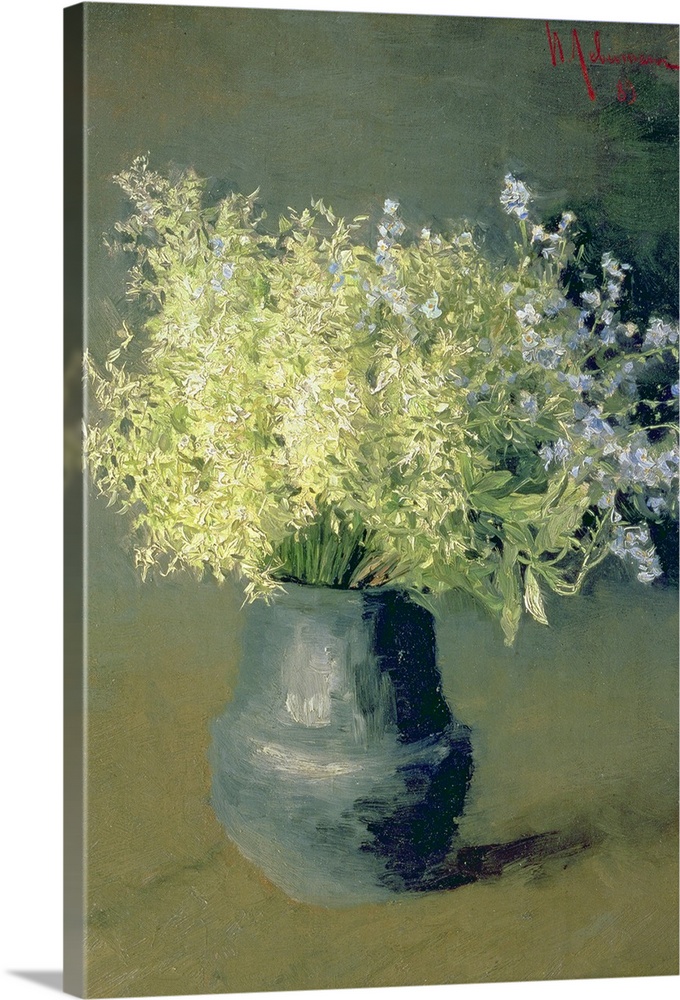 BAL152032 Wild Lilacs and Forget-Me-Nots, 1889 (oil on canvas)  by Levitan, Isaak Ilyich (1860-1900); 49x35 cm; Tretyakov ...