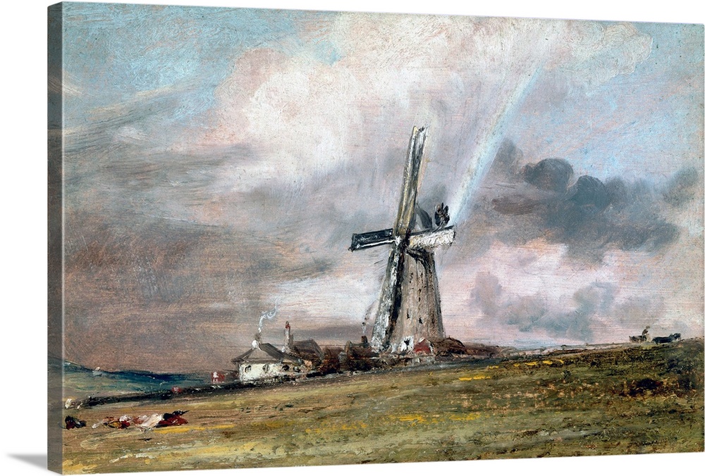 Windmill, Houses And Rainbow Painting, 1824