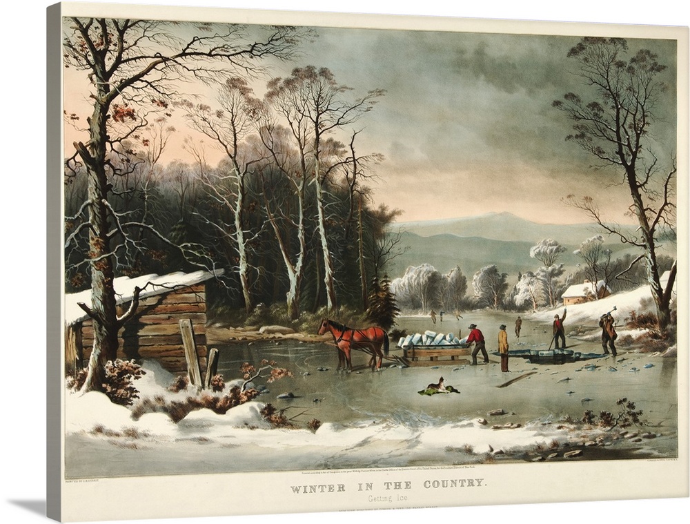 Winter in the Country, Getting Ice, 1864 (originally colour lithograph) by Currier, N. (1813-88) and Ives, J.M. (1824-95)