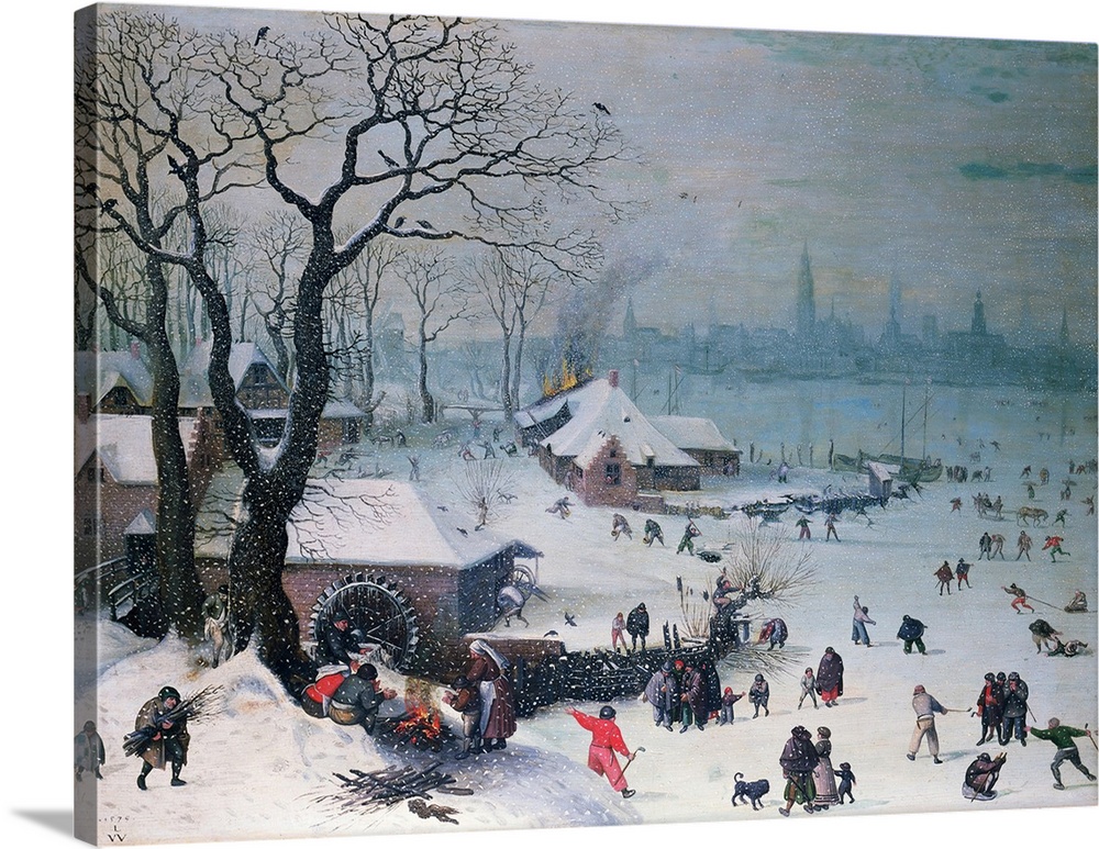 Winter Landscape with Snowfall near Antwerp, 1575 (originally oil on wood) by Valckenborch, Lucas van (c.1535-97)