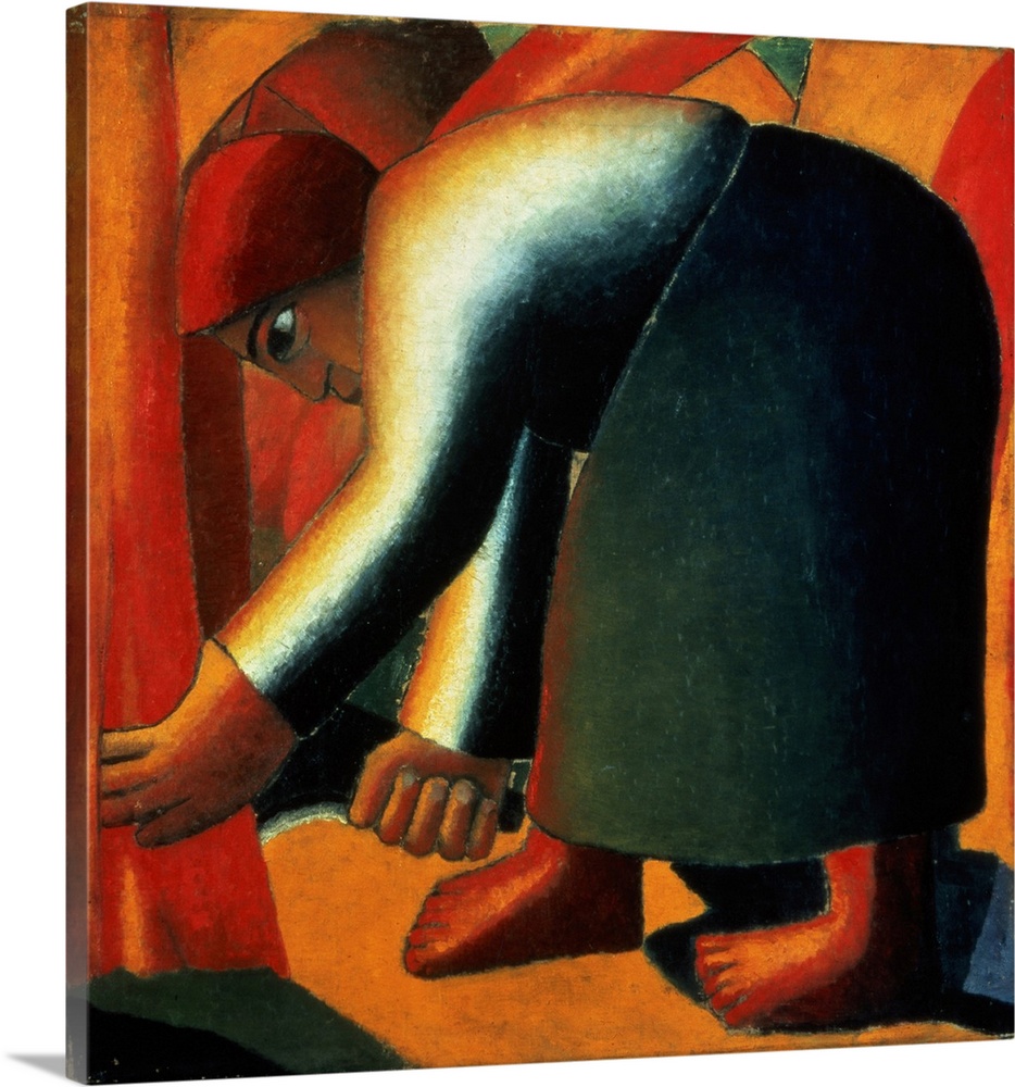 BAL88499 Woman Cutting, c.1900; by Malevich, Kazimir Severinovich (1878-1935); oil on canvas; 60x68 cm; Art Gallery of Ast...