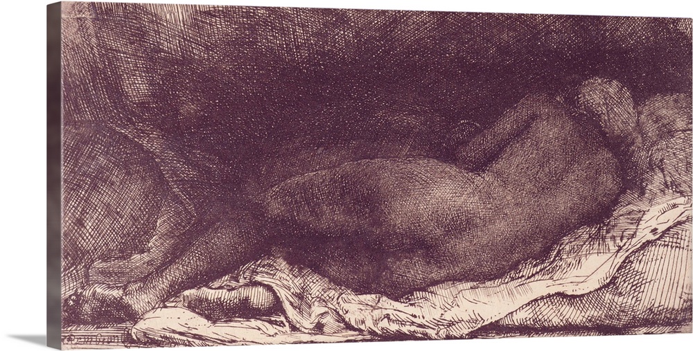 FIT167676 Woman Lying on a Bed, 1658 (etching, drypoint and burin with surface tone) by Rembrandt Harmensz. van Rijn (1606...