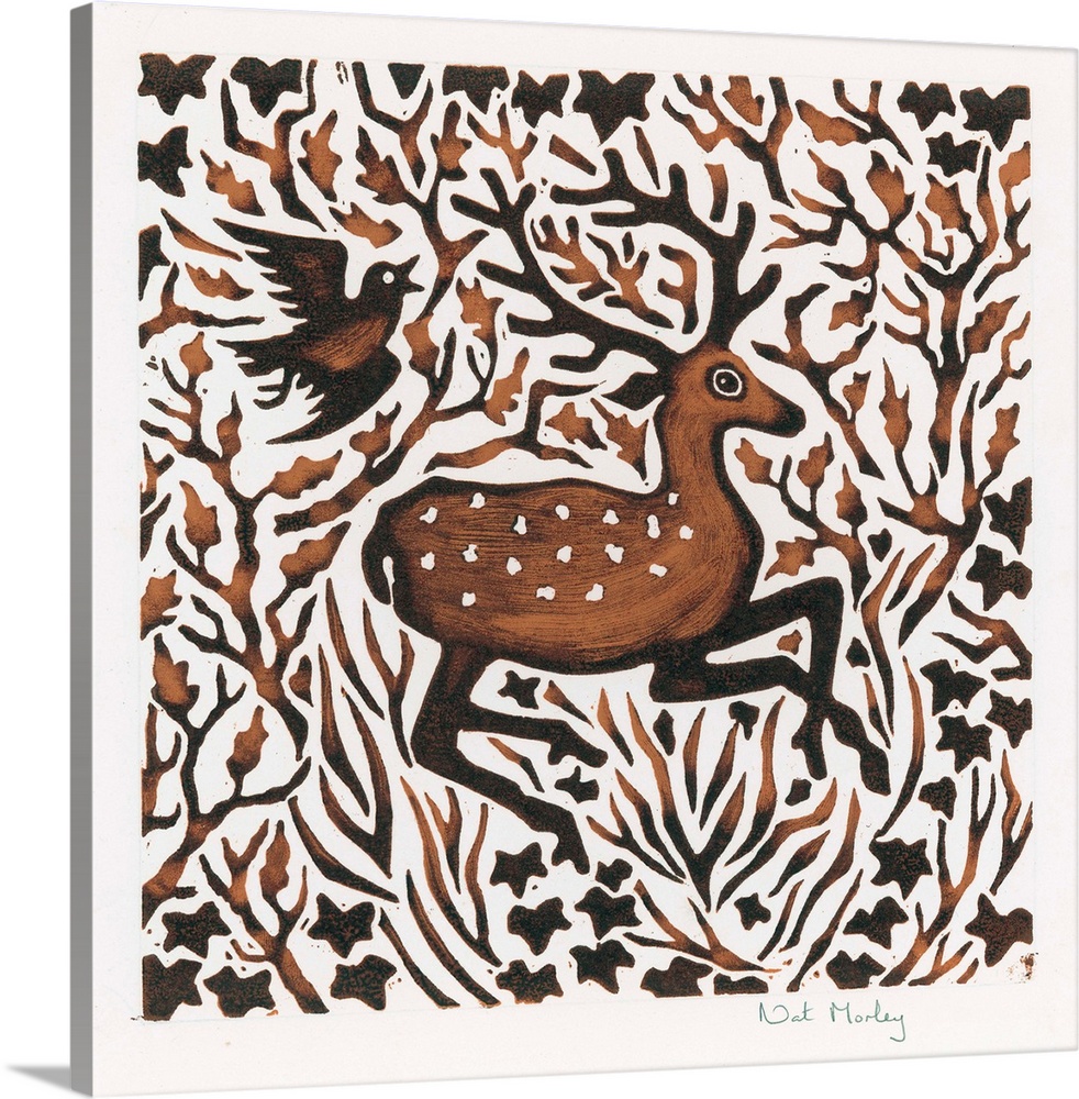 Woodland Deer, 2000 (woodcut) by Morley, Nat (Contemporary Artist)
