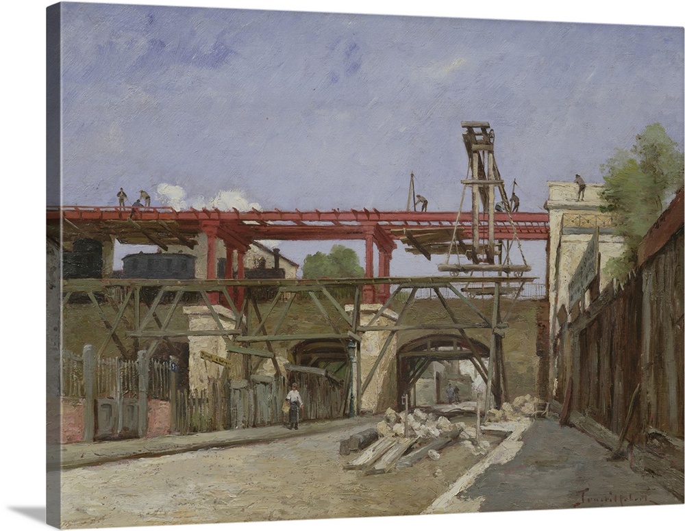 Workers Raising the Ring Road Railway Tracks on the Bridge of the Rue de la Voute, Paris, 1888. Originally oil on canvas. ...