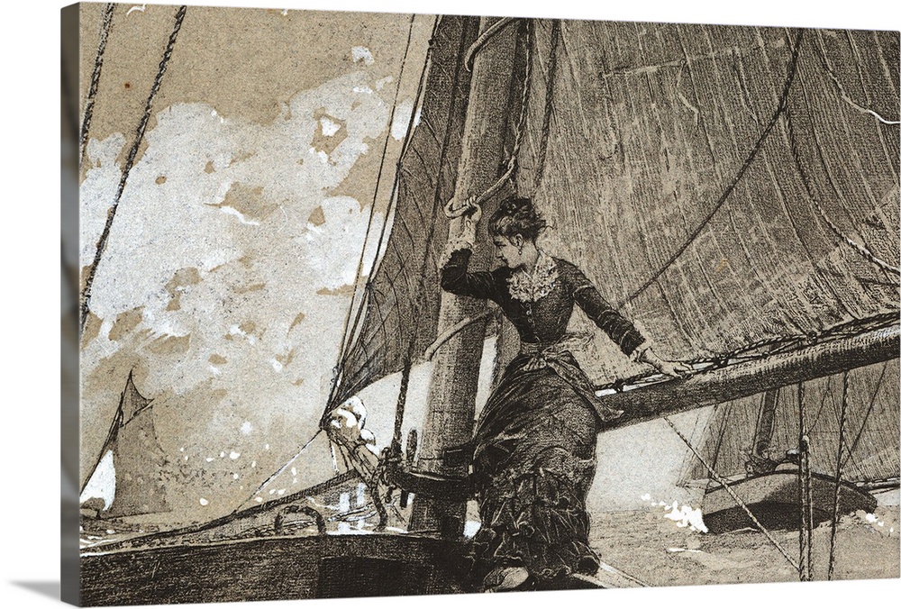 Yachting Girl, 1880 (hand-coloured litho) by Homer, Winslow (1836-1910)