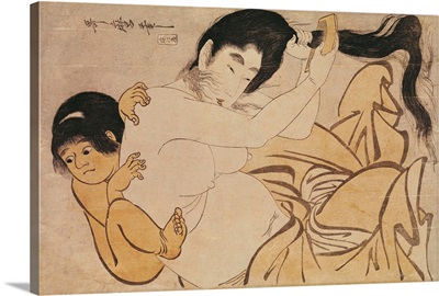 Yama-Uba, the Woman of the Mountain, with Kintoki, her Baby