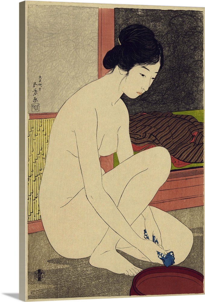 Yokugo no onna, 1915, colour woodblock print.  By Goyo Hashiguchi (c.1880-1921).