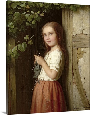 Young Girl Standing in a Doorway Knitting, 1863