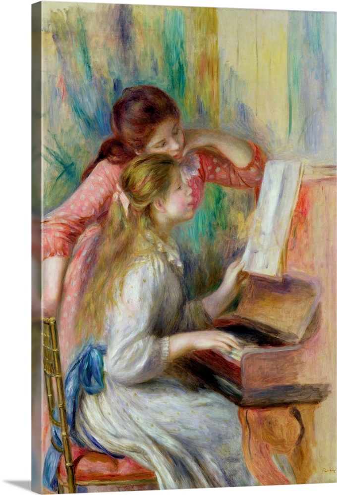 XIR30334 Young Girls at the Piano, c.1890 (oil on canvas)  by Renoir, Pierre Auguste (1841-1919); 112x79 cm; Musee de l'Or...