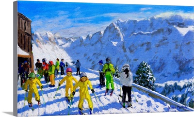 Young Skiers In Yellow, Val Gardena Italy