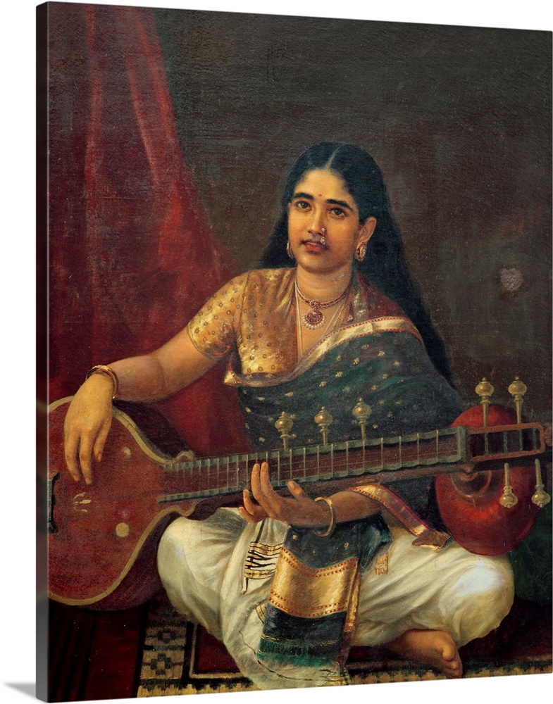 Young Woman with a Veena (oil on canvas) by Varma, Raja Ravi (1848-1906); Government Museum, Trivandrum, Kerala, India