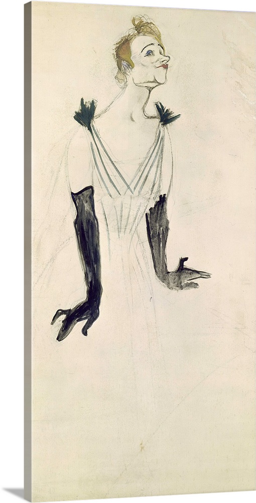 XIR7007 Yvette Guilbert (1865-1944), 1894 (charcoal and oil)  by Toulouse-Lautrec, Henri de (1864-1901); charcoal heighten...